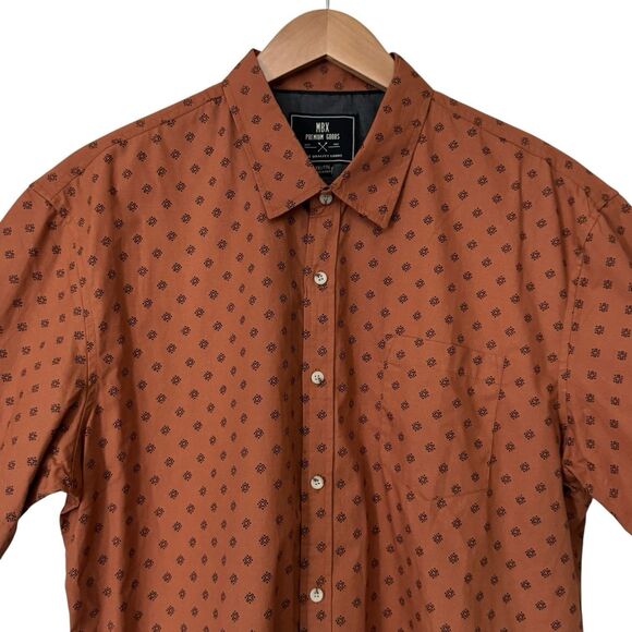 MBX Premium Goods Mens XXL Button Up Shirt Short Sleeve Geometric Brown Black - Picture 3 of 10